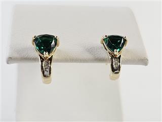 14K Yellow Gold APX 2 CTTW Trillion Emerald Diamond Stud Earrings